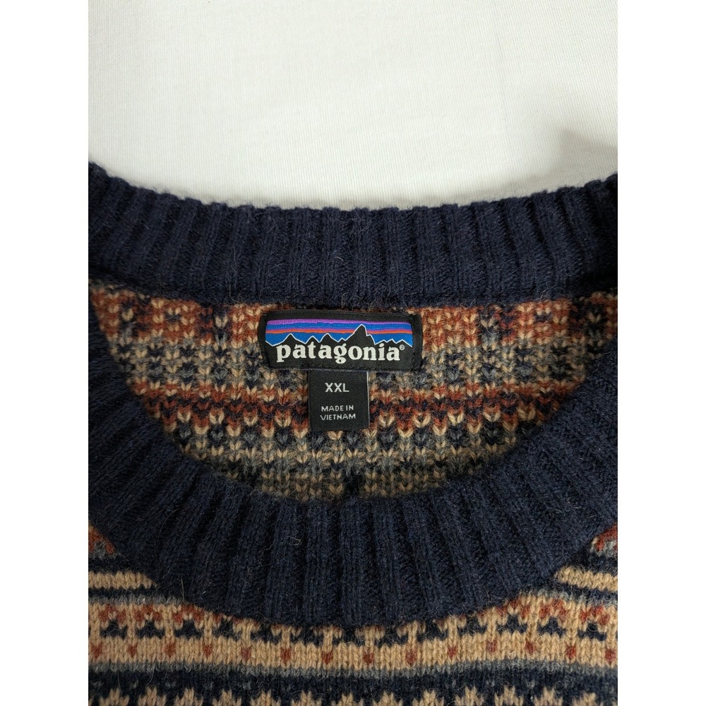 Patagonia Sweater Mens XXL Navy Blue Crewneck Fair Isle Recycled Wool Crewneck - Picture 5 of 6